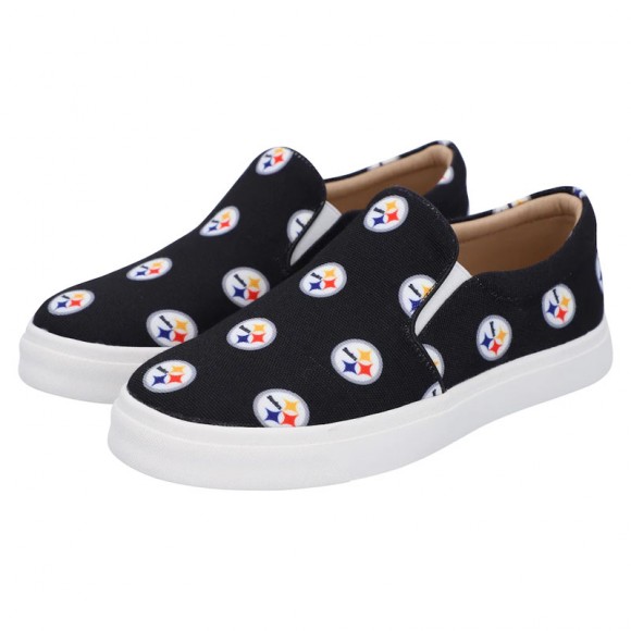 Women's Pittsburgh Steelers Cuce Black Allover Print Slip-On Shoes